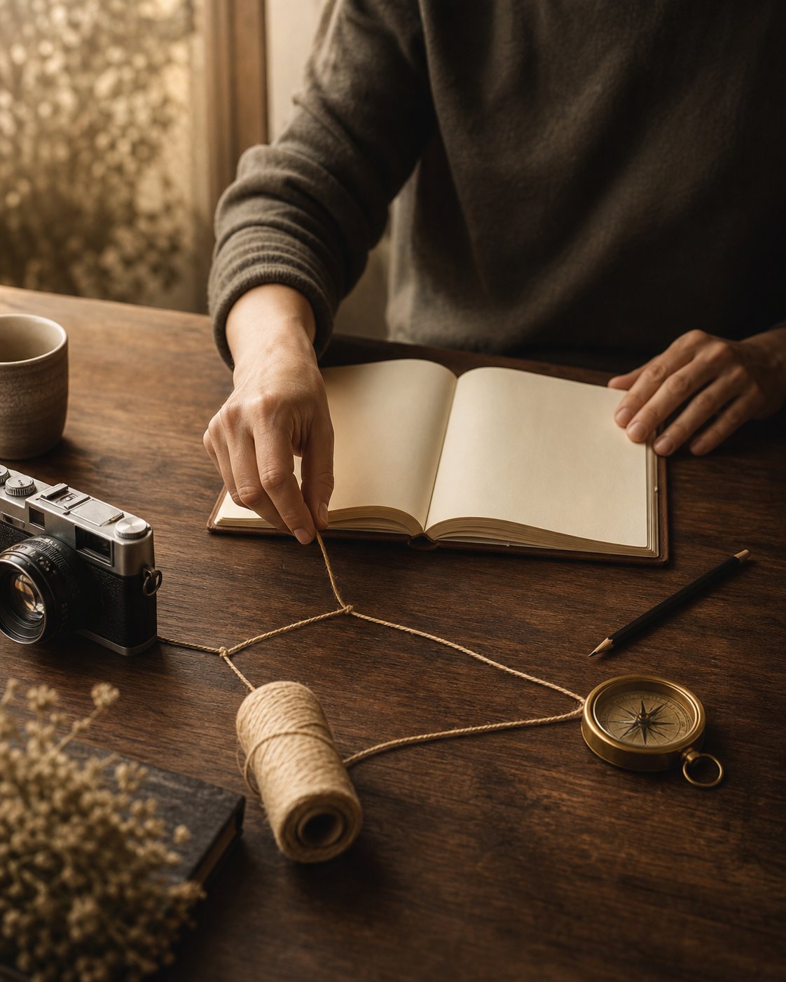 Une personne rassemble dans un carnet les fils essentiels de son parcours